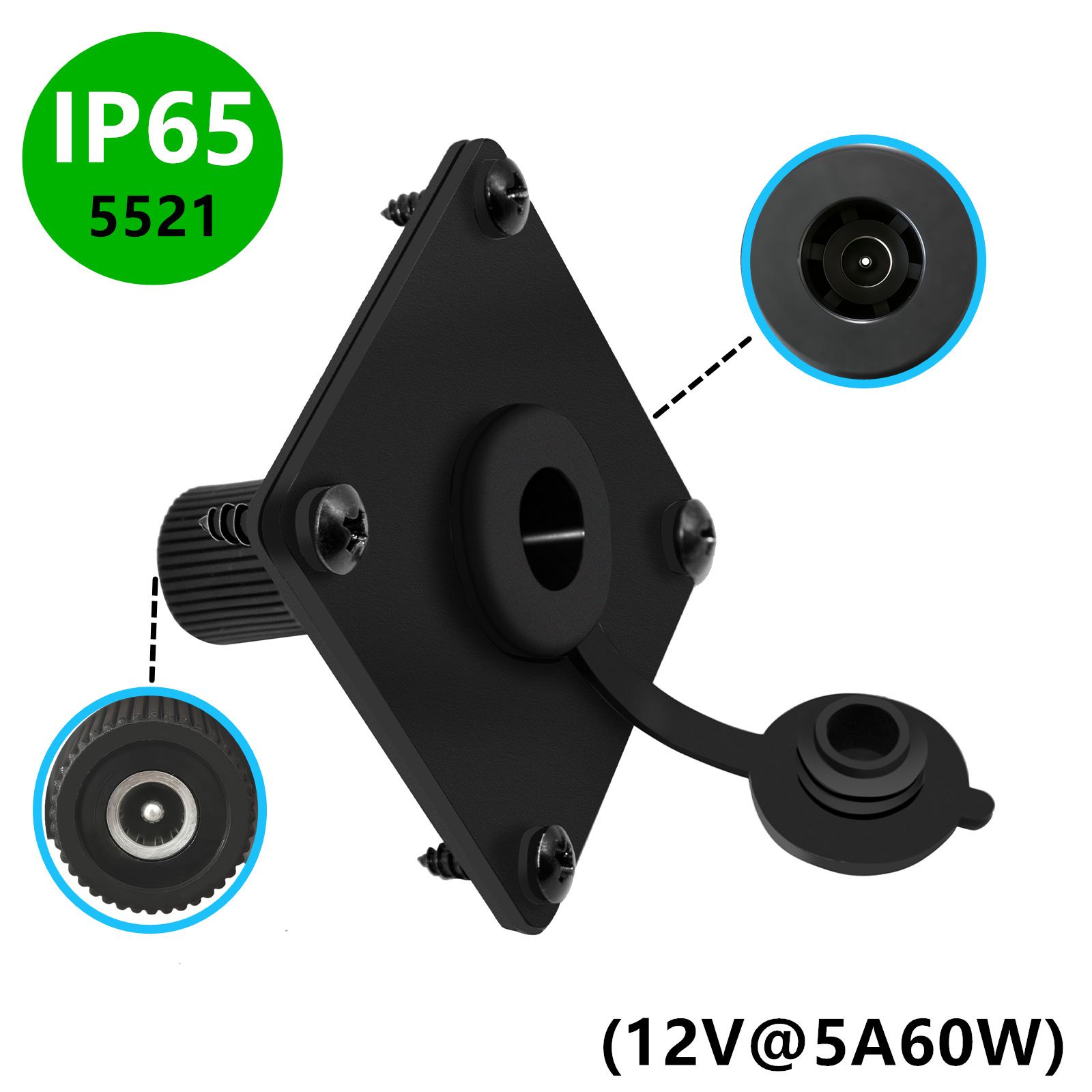 Outdoor Power Jack - IP65 Waterproof DC5521 Panel Mount Socket