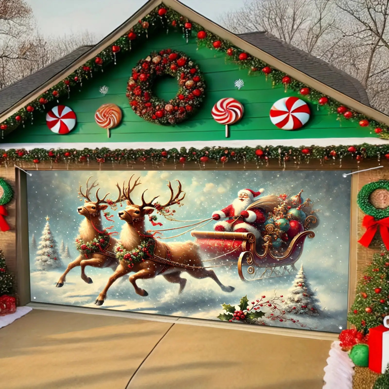 1pc 2D flat, festive Santa Cla - Outdoor Power Garage review and price